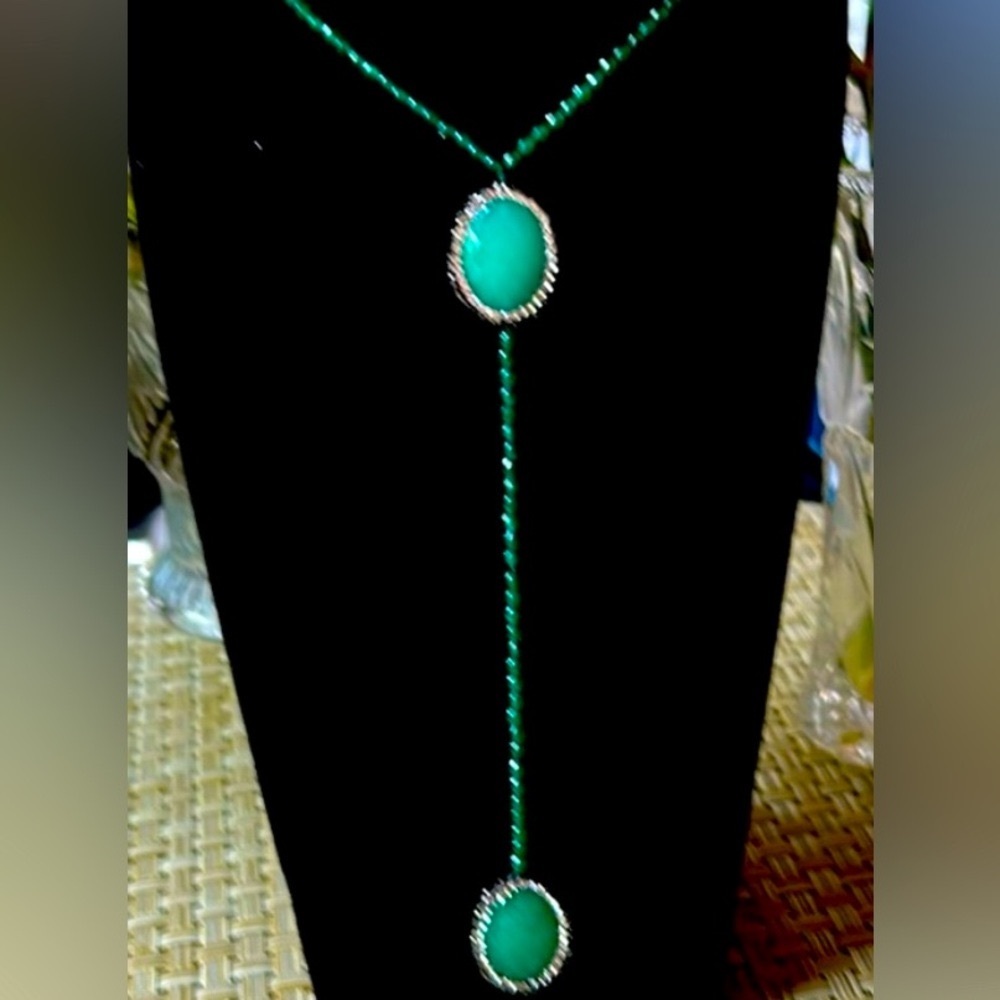 Lucas Lameth green faceted necklace.
